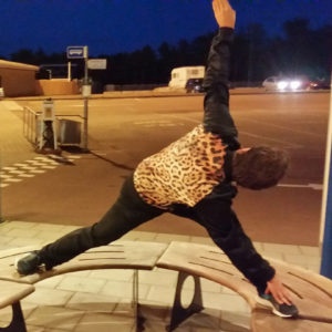 Revolved Triangle Pose in August 11th 2017. There are many standing asanas with two feet on the ground, and while many of them puts flexibility to the test, few of them are challenging balance. I chose  Revolved Triangle Pose which in addition to being a