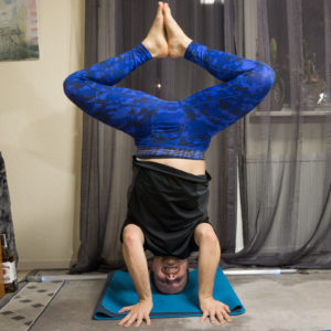 Bound Angle Pose in March 26th 2018. The week starts with a  Mancrushmonday, as the headstand variation with hands away from the face close together was really tough. I found that straddle pre