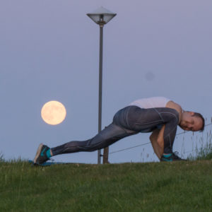 Lizard pose in May 29th 2018. Lizards love the fullmoon! I bring both sides for  Lizard or  Utthan Pristhasana, and take off in  Flying Lizard. Stable enough there to make a 1/6 second exposur