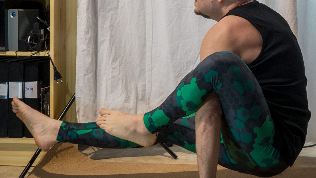 Chakorasana​ in January 20th 2019. I can't get my foot behind my head yet, so I approximate with an Elephant Trunk Pose
