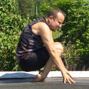 Thunderbolt pose in June 20th 2020. My choice for a pose that stretches and strengthens ankles is a variation of Thunderbolt pose or Vajrasana. I bring one with lifted butt, one seated with ga